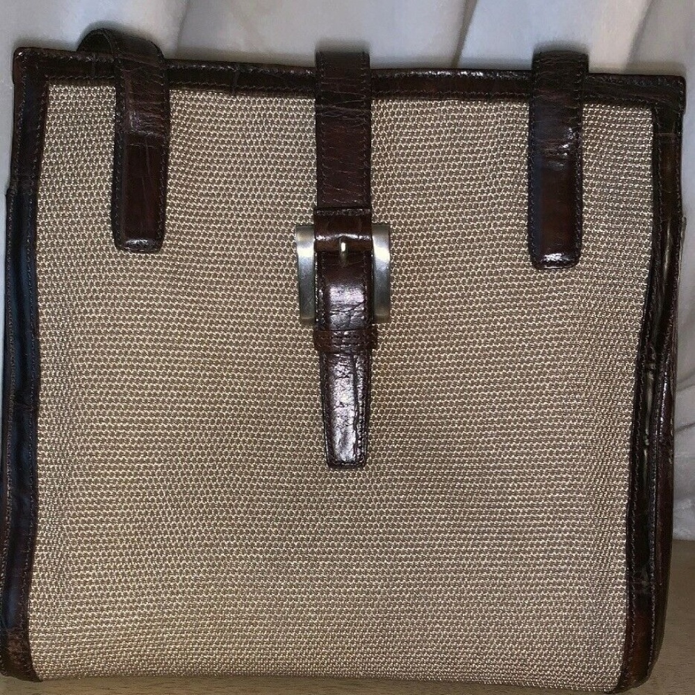Joan And David Brown Croc Embossed Leather Tan
